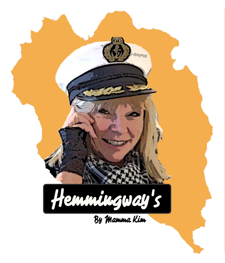 Hemmingway's, by Mamma Kim — the logo: Kim in her captain's hat over the island of Koh Phangan
